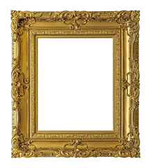 Golden frame for paintings, mirrors or photo isolated on white background