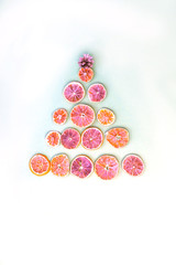 Christmas tree of oranges in neon colors on a white background