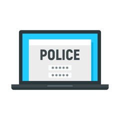 Police laptop icon. Flat illustration of police laptop vector icon for web design