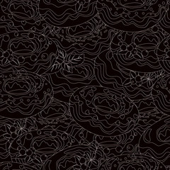 seamless pattern with a picture of sweet donuts in black and white, coloring antistress