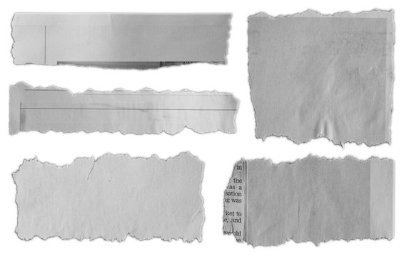 Five torn pieces of paper isolated on white