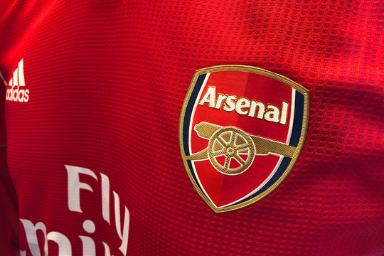 BANGKOK, THAILAND - SEPTEMBER 24: the logo on Arsenal Football Jersey on September 24,2019