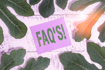 Handwriting text writing Faq. Conceptual photo a list of questions and answers relating to a...