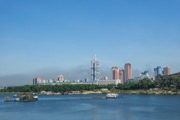 Naklejka premium Skyline of Pyongyang, North Korea, Asia