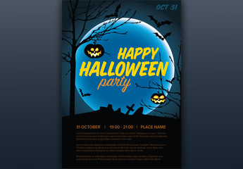 Halloween Party Flyer Layout with Illustrated Graveyard