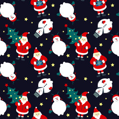 Christmas seamless pattern with snowman and Santa Claus.Winter holiday print