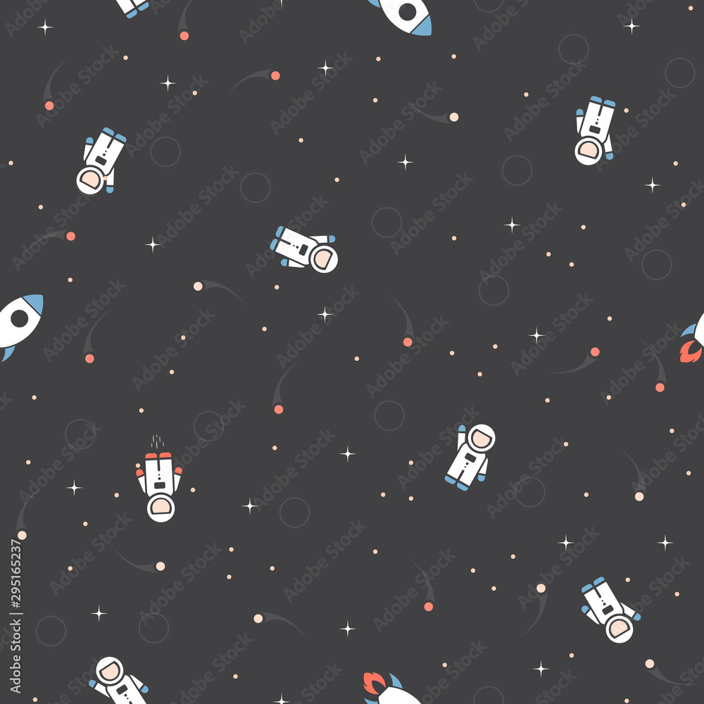 Wall mural space exploration seamless pattern vector background. cute hipster retro style design template with 