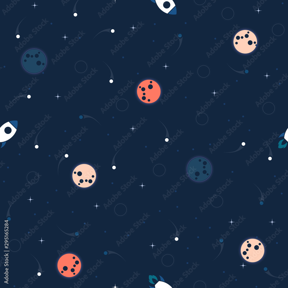Sticker space exploration seamless pattern vector background. cute hipster retro style design template with 