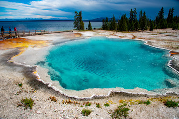 Geothermal feature at west thumb at Yellowstone National Park (USA) - 295165447
