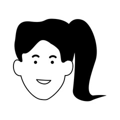 Cartoon woman with hair tail, black and white design
