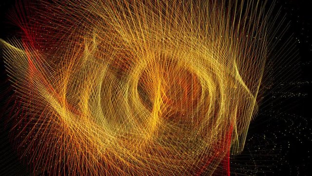 Abstract golden geometric forms and spirals rotate and evolve then fade to black