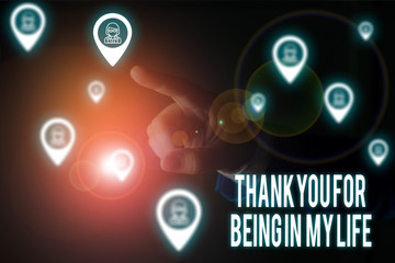 Writing note showing Thank You For Being In My Life. Business concept for loving someone for being by your side Male wear formal work suit presenting presentation smart device