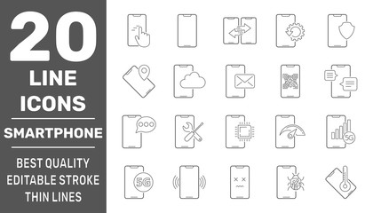 Modern smartphones vector icons. Linear pictograms collection. Modern smartphones vector icons set. Editable Stroke. EPS 10.