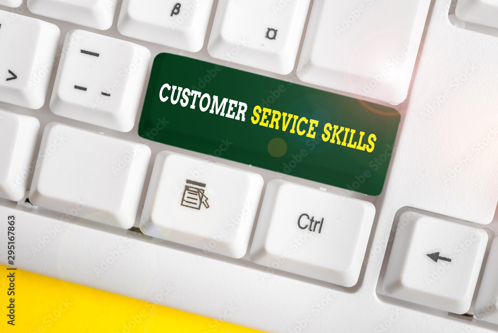 Poster writing note showing customer service skills. business concept for aptitude to master to improve dea