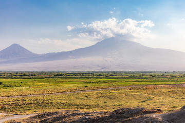 Fototapeta premium Western Asia,Eurasia,South Caucasus, Republic of Armenia. Ararat Province. Ararat Valley. Lusarat. Khor Virap. View of Mount Ararat.