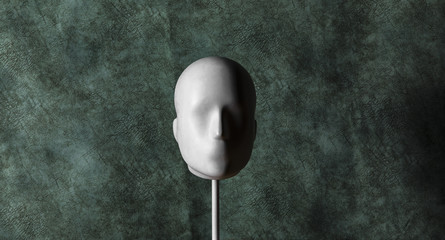 unknown, Faceless mannequin head isolated on dark green background