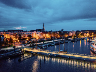 Fototapeta na wymiar Museumshafen-Ryck-am-Abend aus der Luft