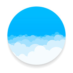 Clouds and blue sky round background. Paper cut design for cards, invitations, advertisements