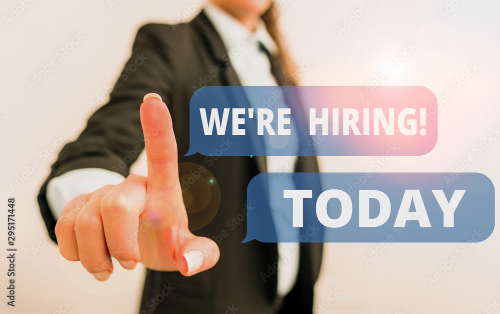 Poster text sign showing we are re hiring. business photo text process of reviewing applications and findin