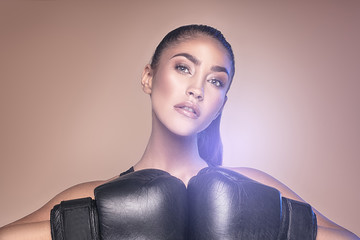 Sexy woman in boxing gloves.