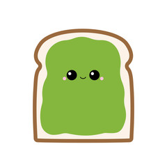 Vector illustration of a slice of avocado toast with a happy face.