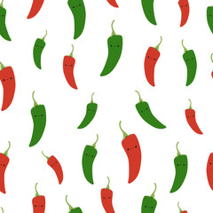 Vector seamless pattern of cute red and green chili peppers.