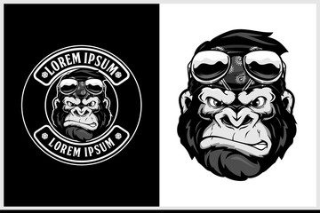 monkey biker with bandana and sunglasses cartoon character vector logo template © infernal  kiss