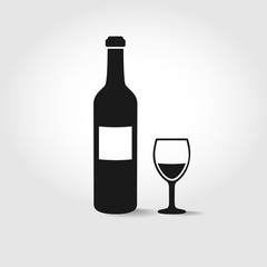 Bottle icon and wine glass icon in black color. Icon of alcoholism. Vector illustration in flat style is isolated on white background