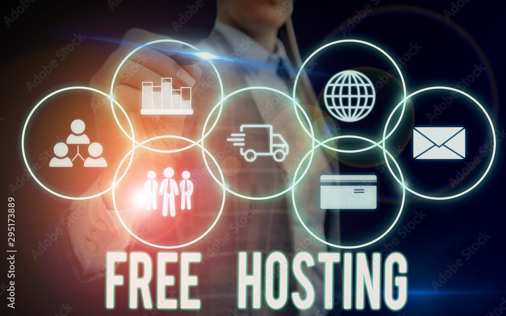 Aufkleber writing note showing free hosting. business concept for business of providing storage space and acce