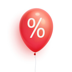 3d sale Balloon with percent. Discount, promoti, price off ballon.  Isolated on white Background. Vector Illustration