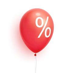 3d sale Balloon with percent. Discount, promoti, price off ballon.  Isolated on white Background. Vector Illustration
