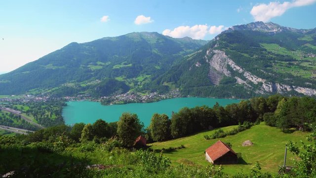 Switzerland. View over the town of Weesen on the Walensee Lake banks, in the Canton of Sankt Gallen