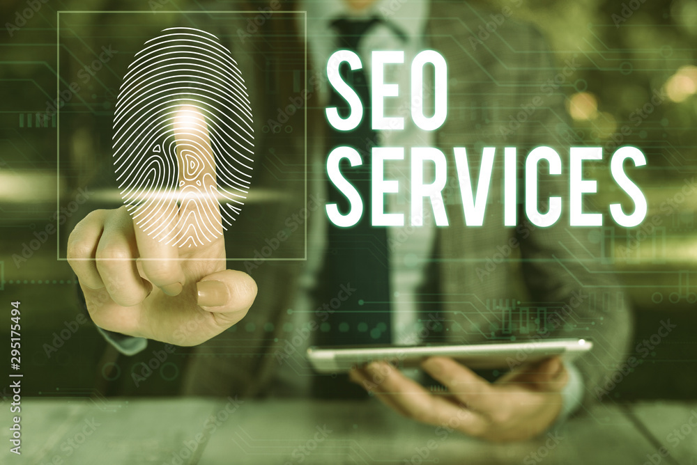 Poster text sign showing seo services. business photo text suite of techniques and procedures to surge webs
