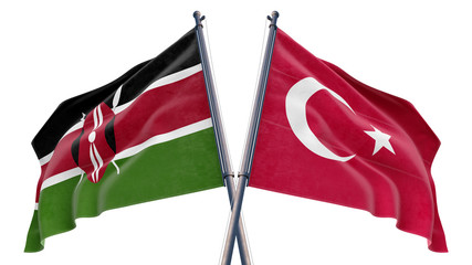 3d rendered illustration of Turkey and Kenya Relationship flag with white background
