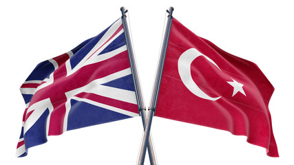 3d rendered illustration of Turkey and United Kingdom UK Relationship flag with white background