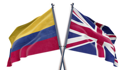 3d rendered illustration of United Kingdom Uk and Colombia Relationship flag with white background