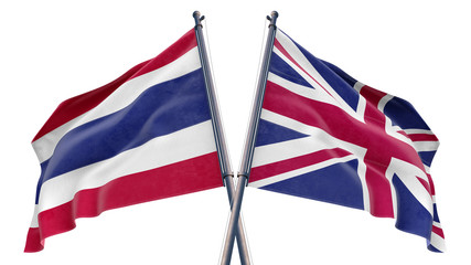 3d rendered illustration of United Kingdom Uk and Thailand Relationship flag with white background