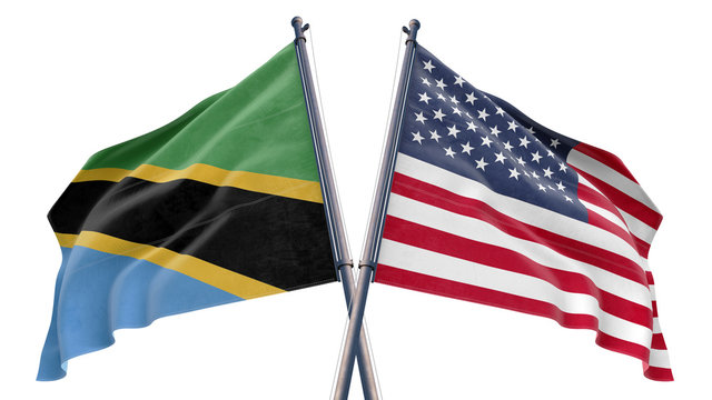 3d rendered illustration of United States of America USA and Brazil Tanzania flag with white background