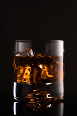 glass of whiskey with ice cubes