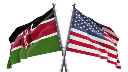 3d rendered illustration of United States of America USA and Kenya Relationship flag with white background