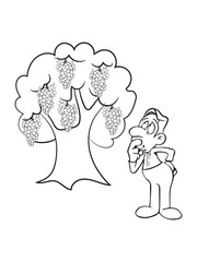 Wein Ranken Baum ratlos witzig cartoon Mann Weintrauben Weinprobe Weinlese Reben Genuss Herbst Weinkenner trinken 1c