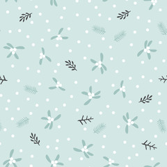Winter Christmas seamless pattern background with wild forest berries and leaves retro style vector design
