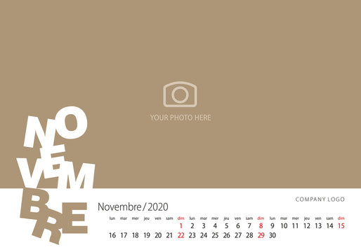 New Year Calendar 2020 French language November modern template gold background