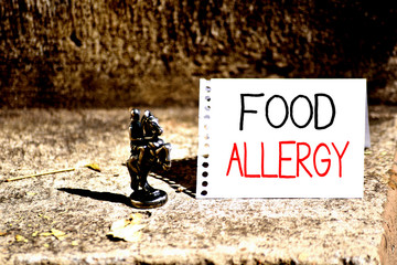 Word writing text Food Allergy. Business photo showcasing an abnormal immune response after eating a certain food Bronze Knight Chessman Blank Spiral Notepad Sheet Folded in Half Dry Leaves
