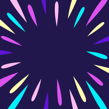Vector illustration of a bright cartoon explosion with neon colours on a dark background.