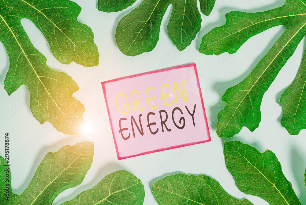 Poster writing note showing green energy. business concept for comes from natural sources and does not harm