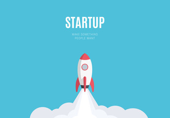 Naklejka na ściany i meble Flat design business startup launch concept, rocket icon. Vector illustration.