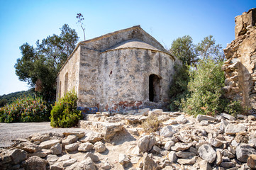 Fototapeta na wymiar a nice old church located on an aegean island of Turkey