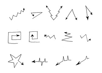 Black and white graphic arrows.  Pointing arrows of various shapes.