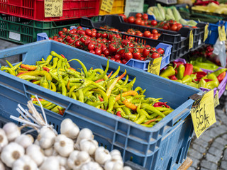 The vegitables on the market are selling in the autumn